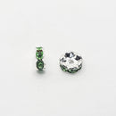 Silver-tone Rhinestone Spacers, Green, 8mm (10pcs)