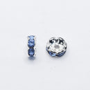 Silver-tone Rhinestone Spacers, Light Blue, 8mm (10pcs)