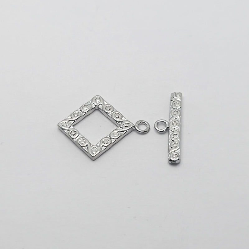 White-Gold Plated Toggle Clasps (Swirls Square), 23.5mm (2sets)