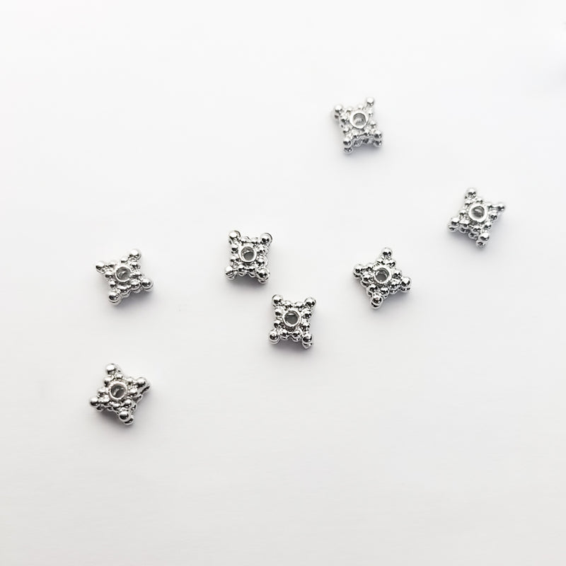 White-Gold Plated Hollow Cube Spacers (Dot), 5.5x4mm (15pcs)