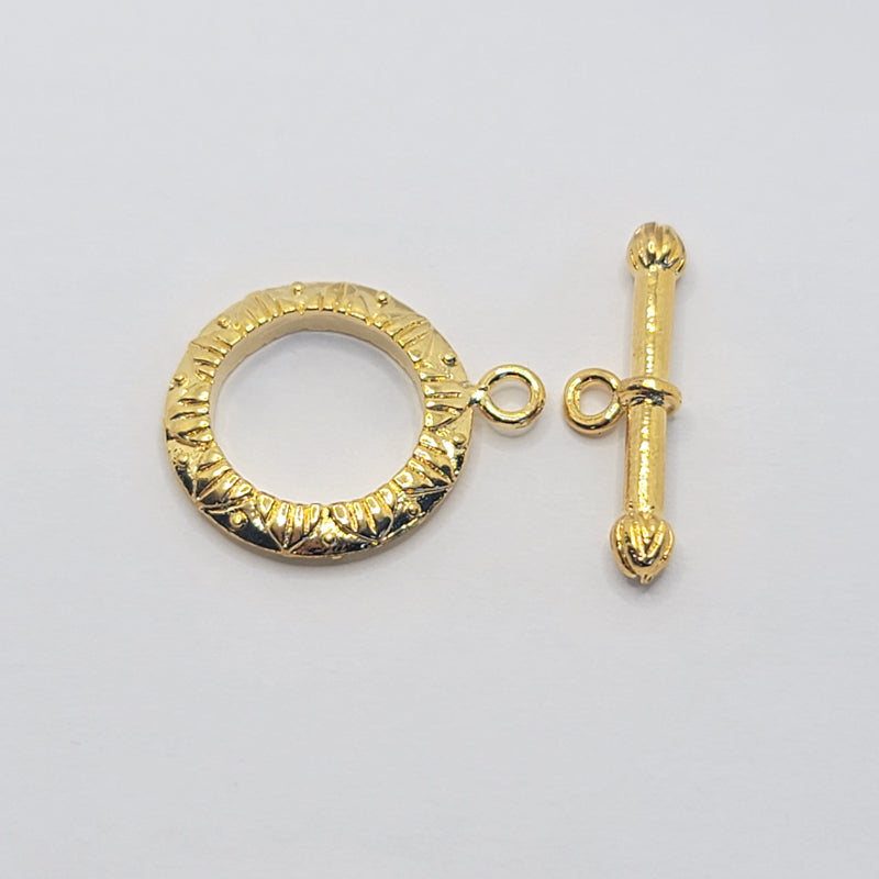 Gold-Plated Toggle Clasp (Patterned), 22mm (2sets)