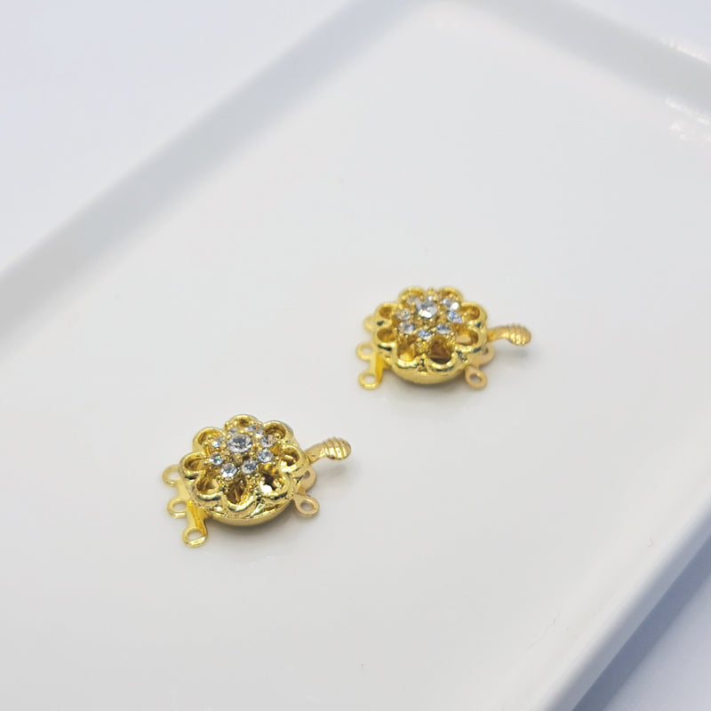 Gold-Plated 3-Strand Crystal Box Clasp (Floral) 16mm (2sets)