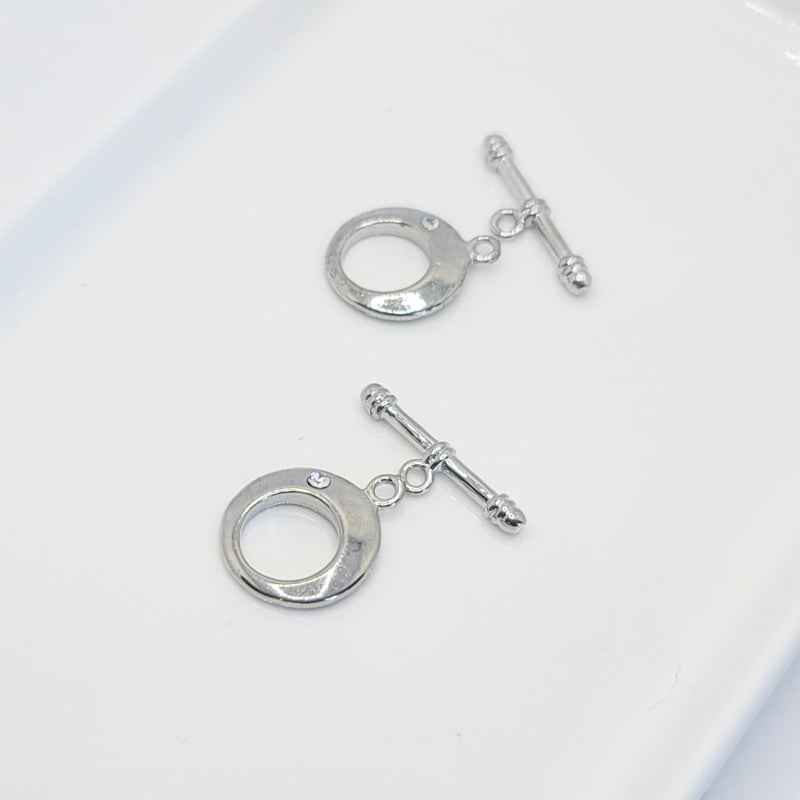 White-Gold Plated Toggle Clasp (Crystal), 18.5x14.5mm (2sets)