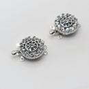 White-Gold Plated 3-strand Box Clasps w/ Crystals (Round) 17mm (2sets)