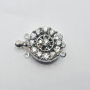 White-Gold Plated 3-strand Box Clasps w/ Crystals (Round) 17mm (2sets)