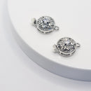 White-Gold Plated Crystal Box Clasp (Floral Coin) 17mm (2sets)