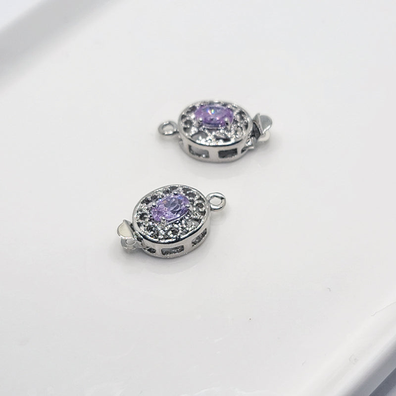 White-Gold Plated Oval Crystal Box Clasp (Lilac) 17.5x10mm (2sets)