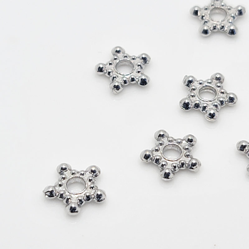 White-Gold Plated Daisy Spacers (Dotted Star), 9.5mm (15pcs)