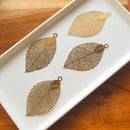 Gold-tone Filigree Leaf Charm 54x30mm (6pcs)