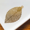 Gold-tone Filigree Leaf Charm 54x30mm (6pcs)