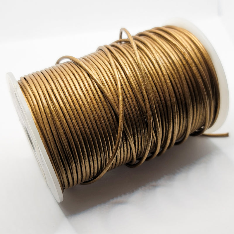 Leather Cord, Metallic Antique Gold 2.0mm, sold per metre