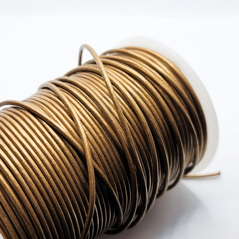 Leather Cord, Metallic Antique Gold 2.0mm, sold per metre