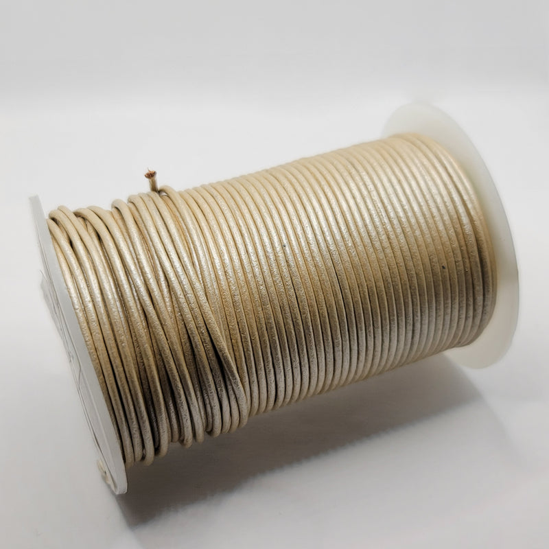 Leather Cord, Pearlescent Light Champagne Gold 2.0mm, sold per metre