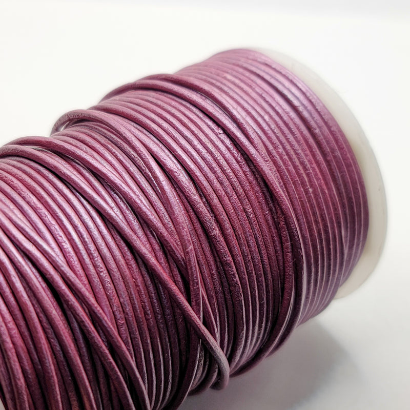 Leather Cord, Metallic Raspberry Purple 2.0mm, sold per metre