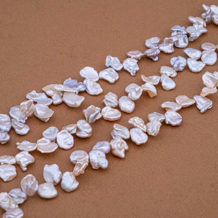 Cream Lilac & Silk Pearl Keshi, ~7x10-14-16mm